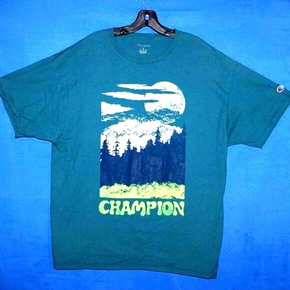 Champion Teal Mountain Landscape Graphic T-Shirt XL - Picture 1 of 3